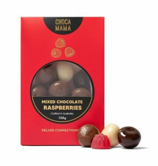 MIXED CHOC RASPBERRIES 100g- CHOCAMAMA